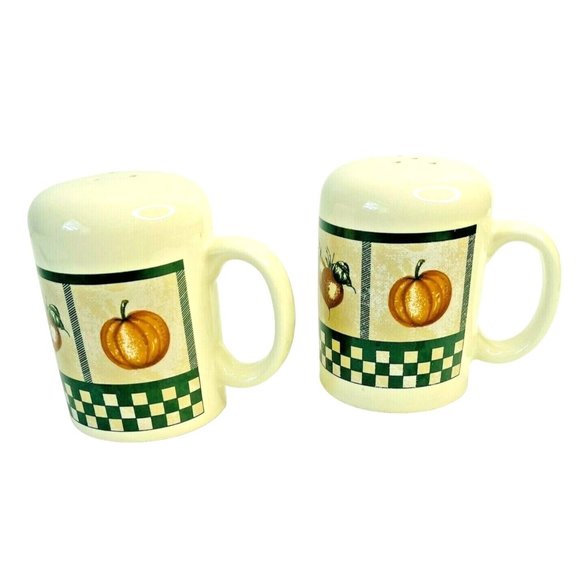 Salt & Pepper Shakers Vegetables & Green Checker Pattern Vintage Himark Ceramic - Picture 3 of 6